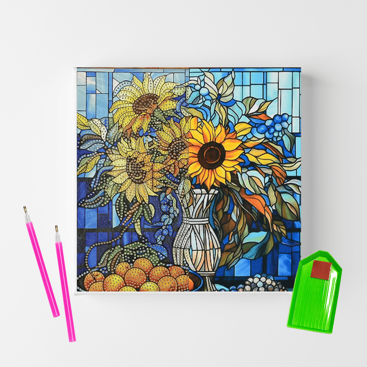 Conjunto Pintura Diamante Sinoart 30X30cm  Vaso de Girassóis