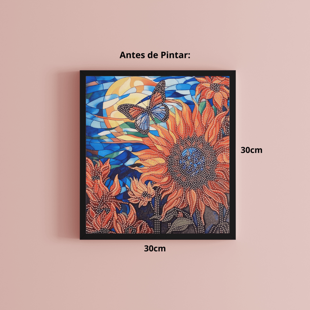 Conjunto Pintura Diamante Sinoart 30X30cm  Girassol e Borboleta
