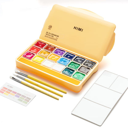 Tinta Guache Profissional Himi 18 Cores Metálicas + 3 Pincéis