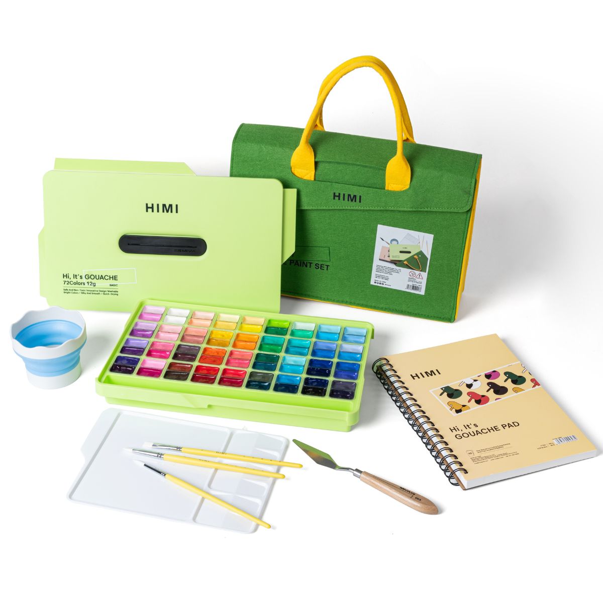 Conjunto Completo para Pintura Guache Himi C/ 72 Cores + 8 Acessórios