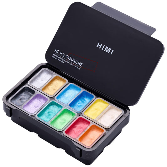 Tinta Guache Profissional Himi 12 Cores Metálicas