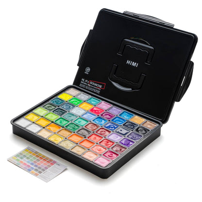 Estojo Preto C/ Tinta Guache Profissional Himi 56 Cores (Tradicionais/Metálicas/Neon)