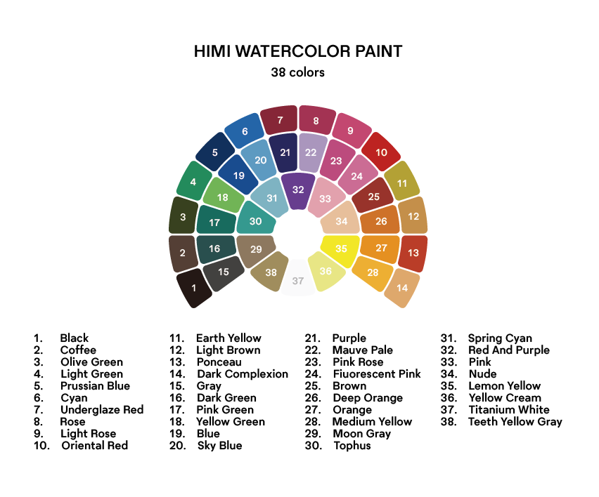 Estojo Aquarela Himi 38 Cores Pastéis