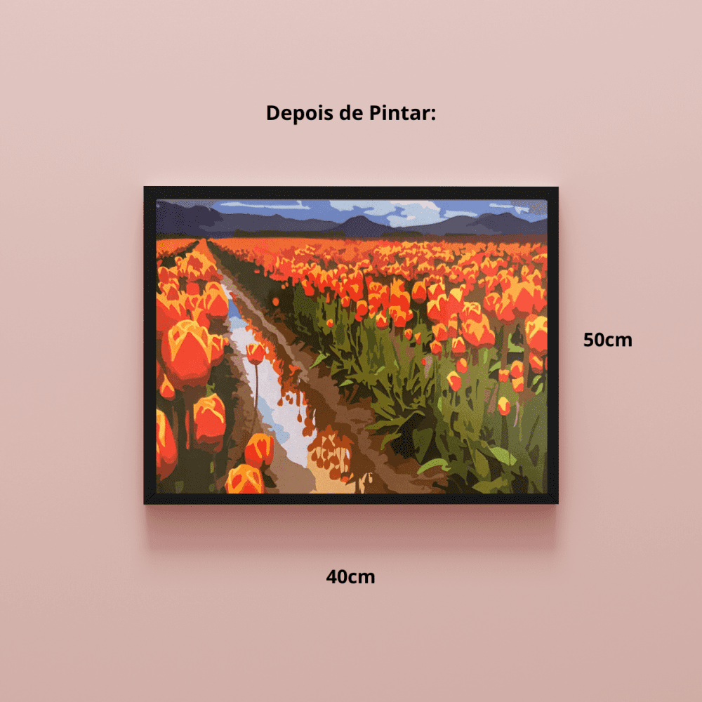 Conjunto Pintura Numerada Arte Terapia 40X50cm Campo de Tulipas