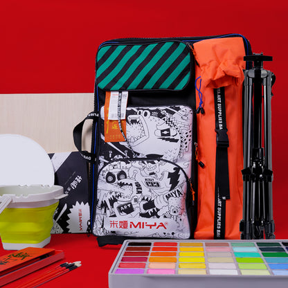Mochila Para Materiais Artísticos Preta e Laranja Himi