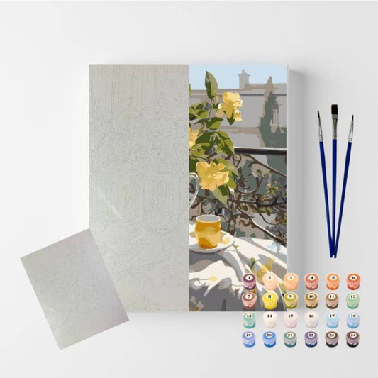 Conjunto Pintura Numerada Arte Terapia 40X50cm Chá Na Varanda