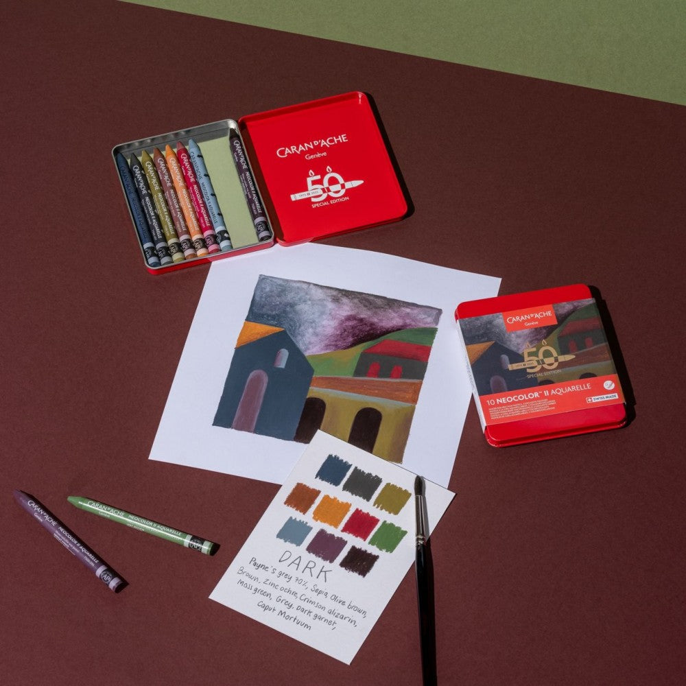 Giz Aquarelável Neocolor II Caran d’ Ache 10 Cores Edição 50 Anos Dark