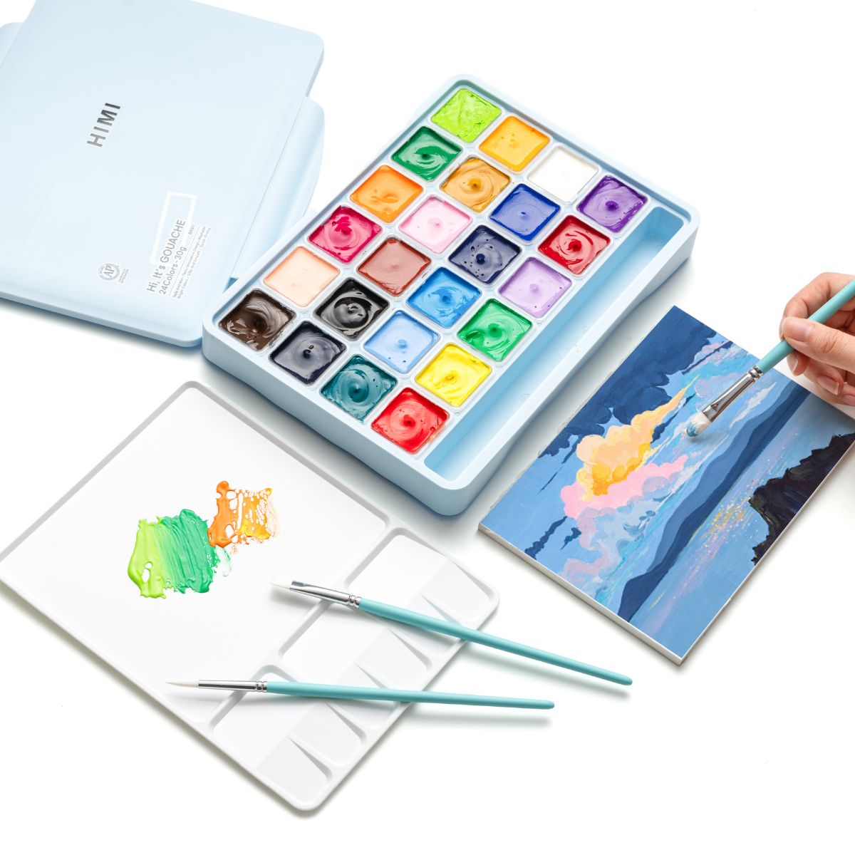Estojo Tinta Guache Profissional Himi 24 Cores 30ml + 3 Pincéis