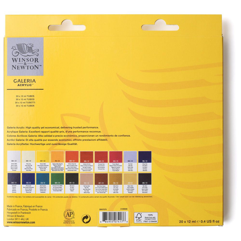 Estojo Tinta Acrílica Galeria Winsor & Newton 12ml 20 Cores