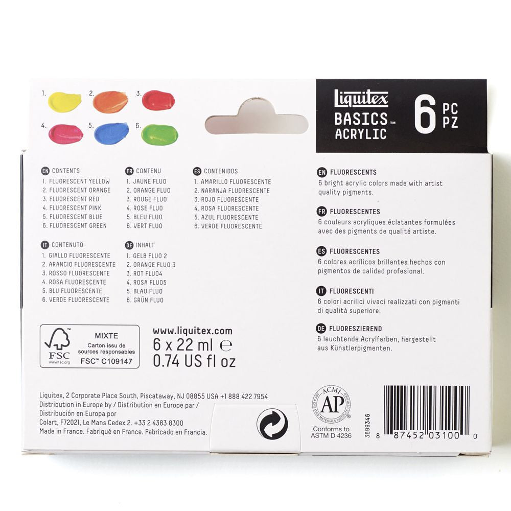 Tinta Acrílica Liquitex Basics 22ml 6 Cores Fluorescentes