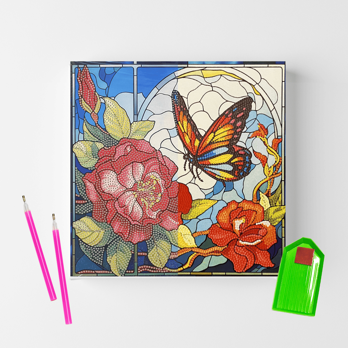 Conjunto Pintura Diamante Sinoart 30X30cm  Borboleta no Jardim
