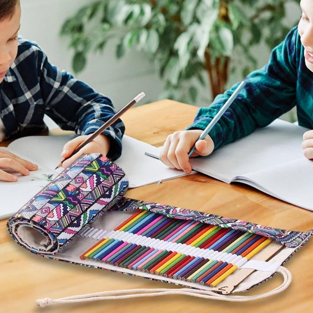 Estojo Enrolável em Tecido Sinoart – 72 Compartimentos para Lápis e Outros