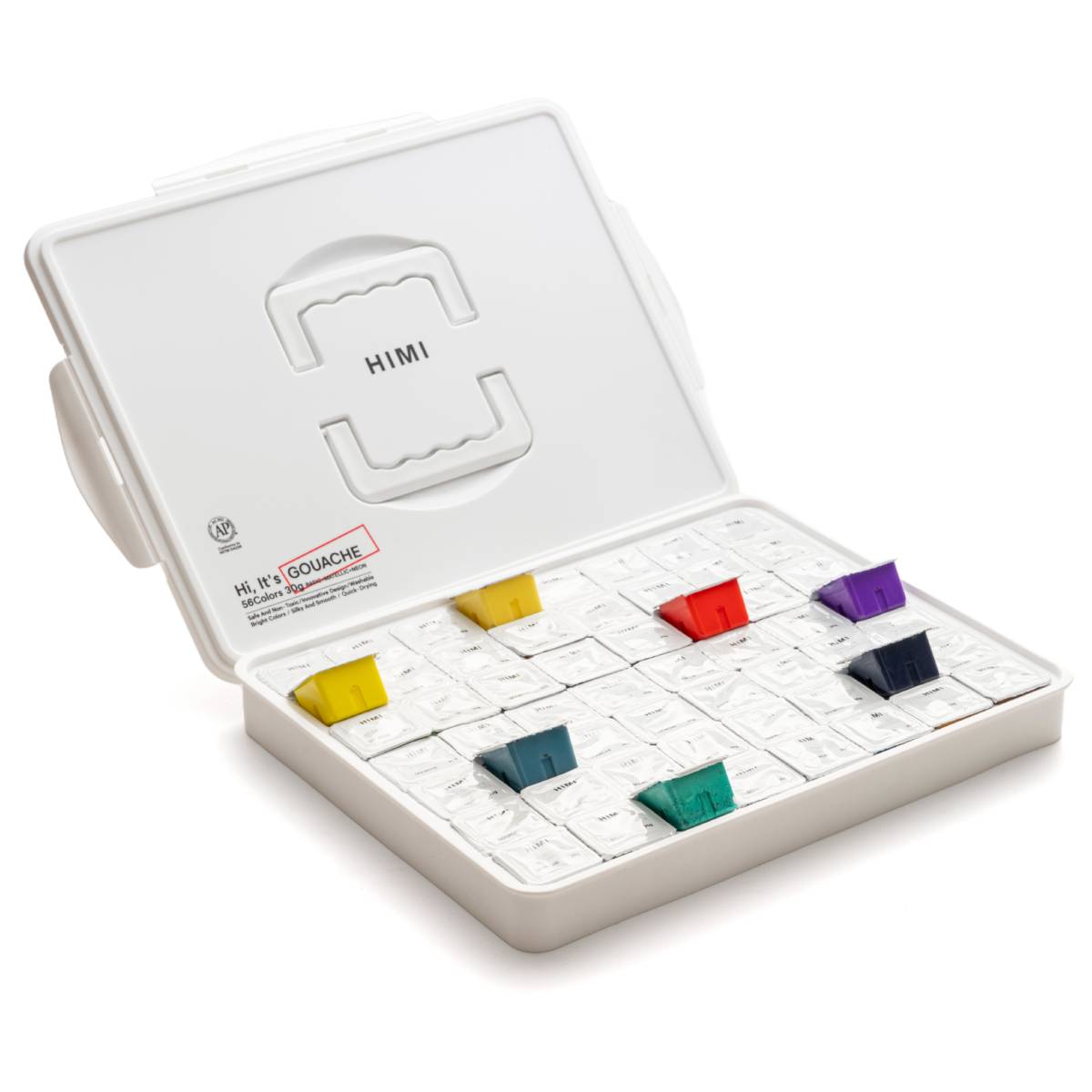 Estojo Branco C/ Tinta Guache Profissional Himi 56 Cores (Tradicionais/Metálicas/Neon)