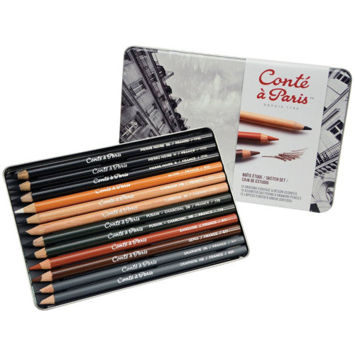 Estojo de Lápis Para Desenho Conté à Paris Sketch Set 12 Lápis