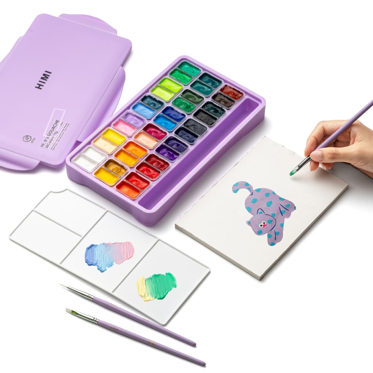 Tinta Guache Profissional Himi 36 Cores Estojo Roxo