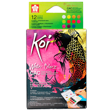 Aquarela em Pastilha KOI Sakura 12 Cores Metálicas e Neon