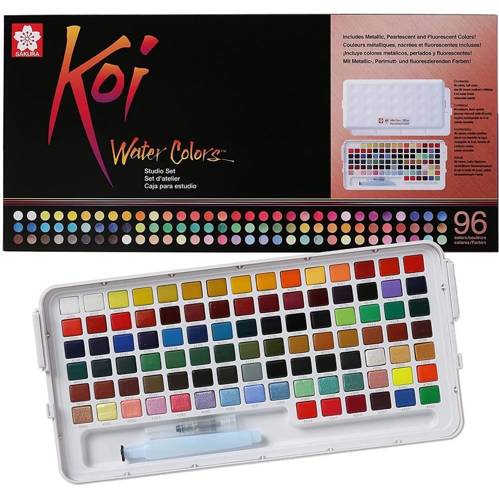 Tinta Aquarela em Pastilha KOI Sakura 96 Cores