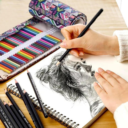 Estojo Enrolável em Tecido Sinoart – 72 Compartimentos para Lápis e Outros