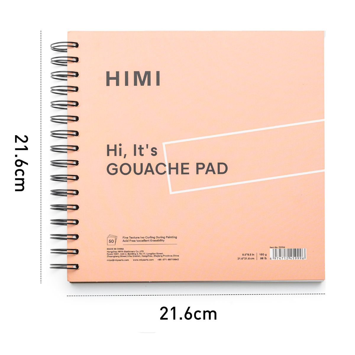 Bloco de Papel Para Guache Himi 160g/m² 21,6x21,6cm 50 Folhas