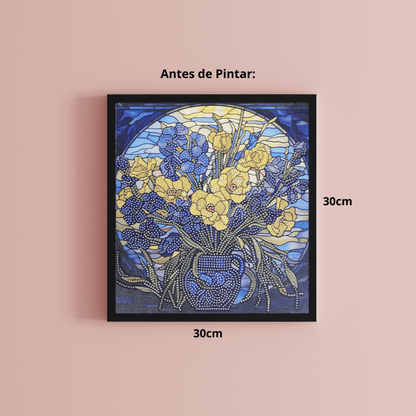 Conjunto Pintura Diamante Sinoart 30X30cm  Flores Amarelas e Violetas