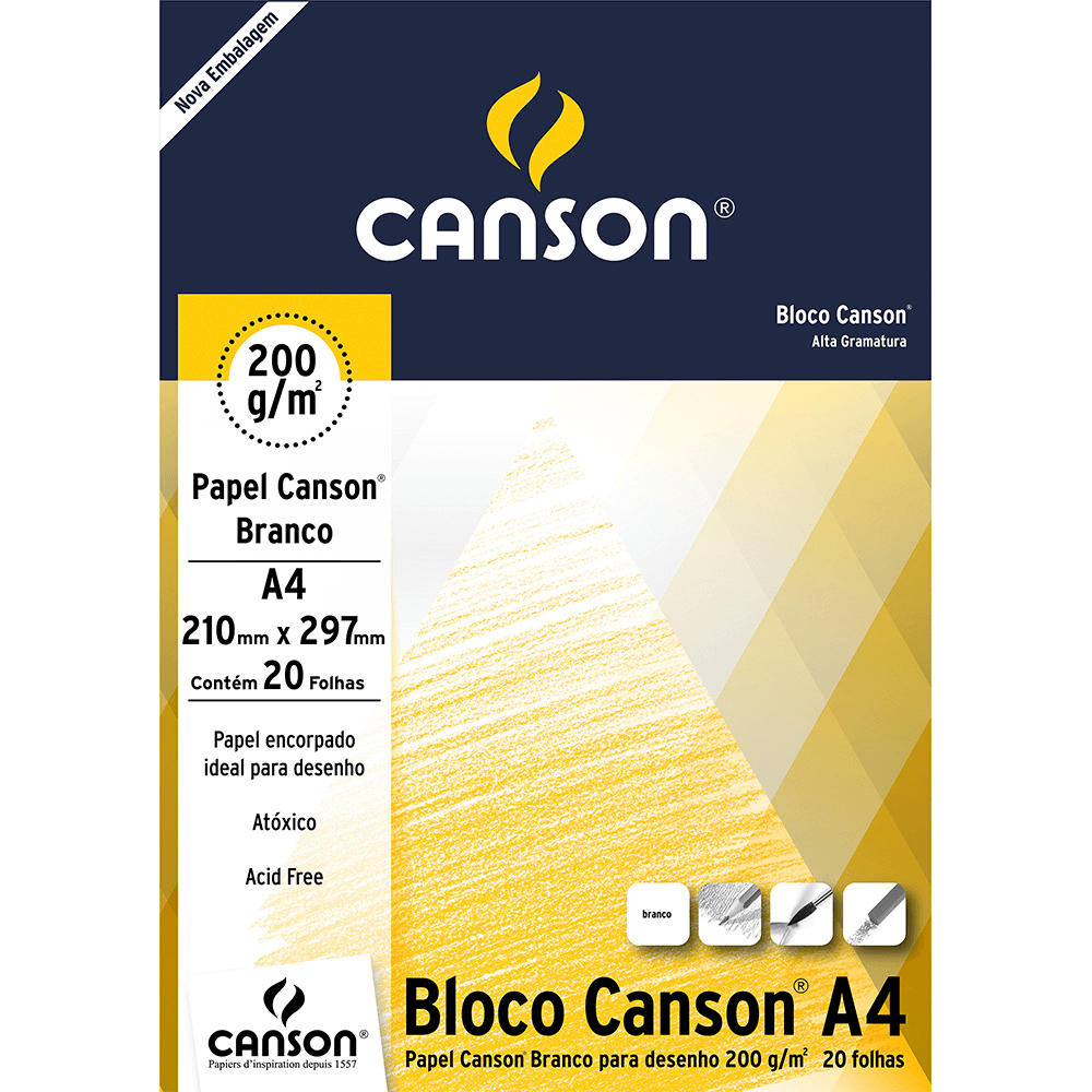 Bloco de Papel Para Desenho Canson 200g/m² A4 Branco