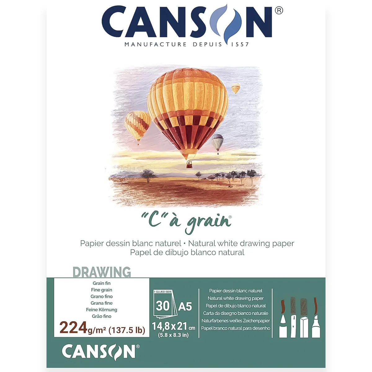 Bloco de Papel C à Grain Canson 224g/m² A5