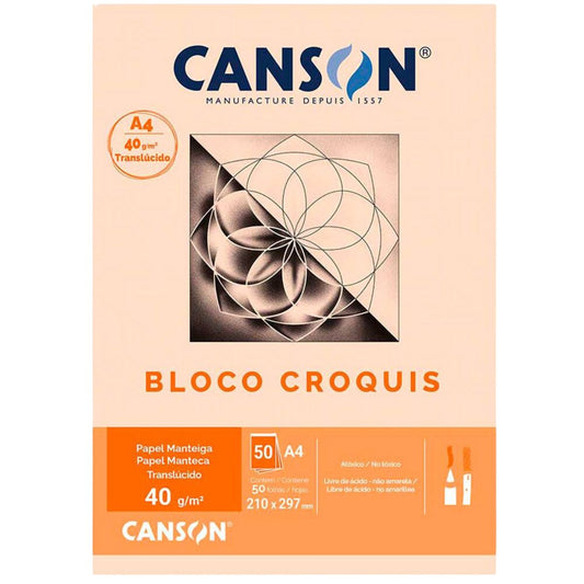 Bloco de Papel Manteiga Croquis Canson 40g/m² A4