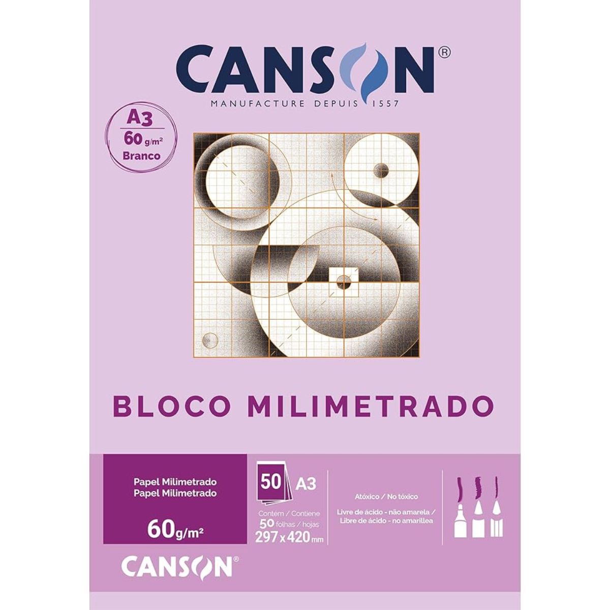 Bloco de Papel Milimetrado A3 Canson 60g/m²