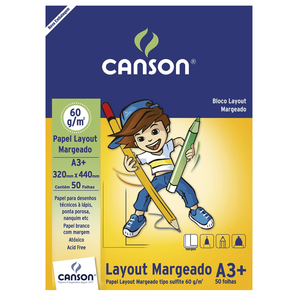 Bloco de Papel Layout Margeado Canson 60g/m² A3+ 50 Folhas