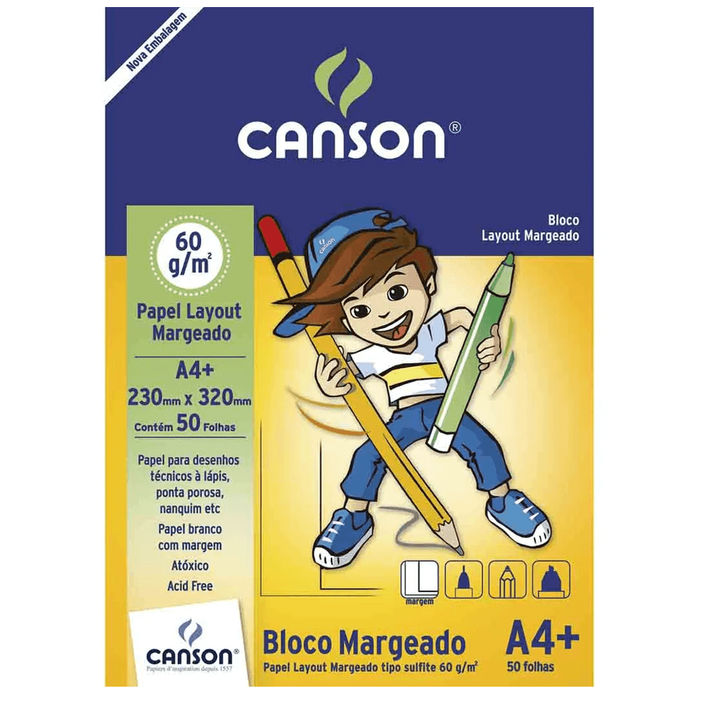 Bloco de Papel Layout Margeado Canson 60g/m² A4+ 50 Folhas