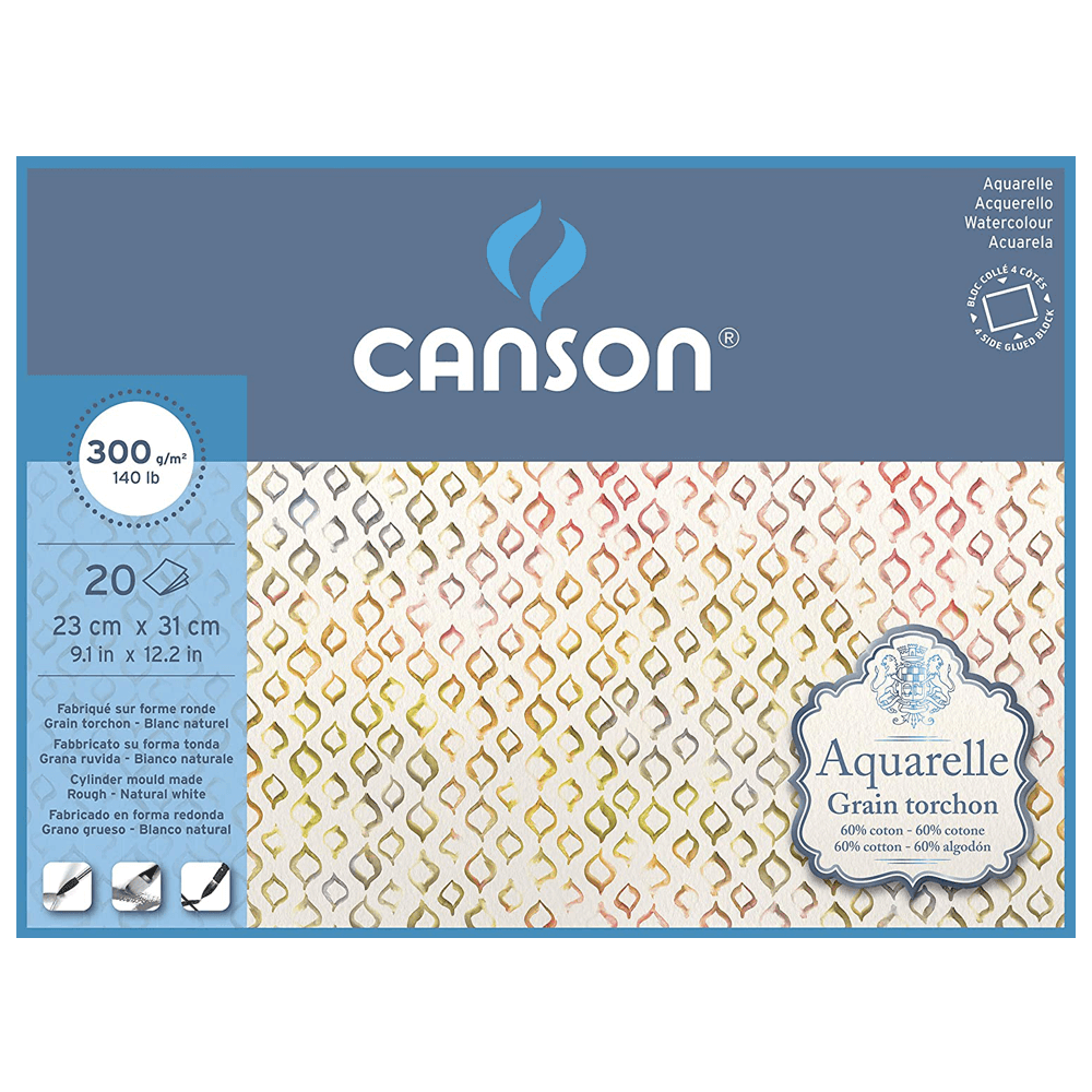 Bloco de Papel Para Aquarela Aquarelle Canson TT 300g/m² 23x31cm 20 Folhas