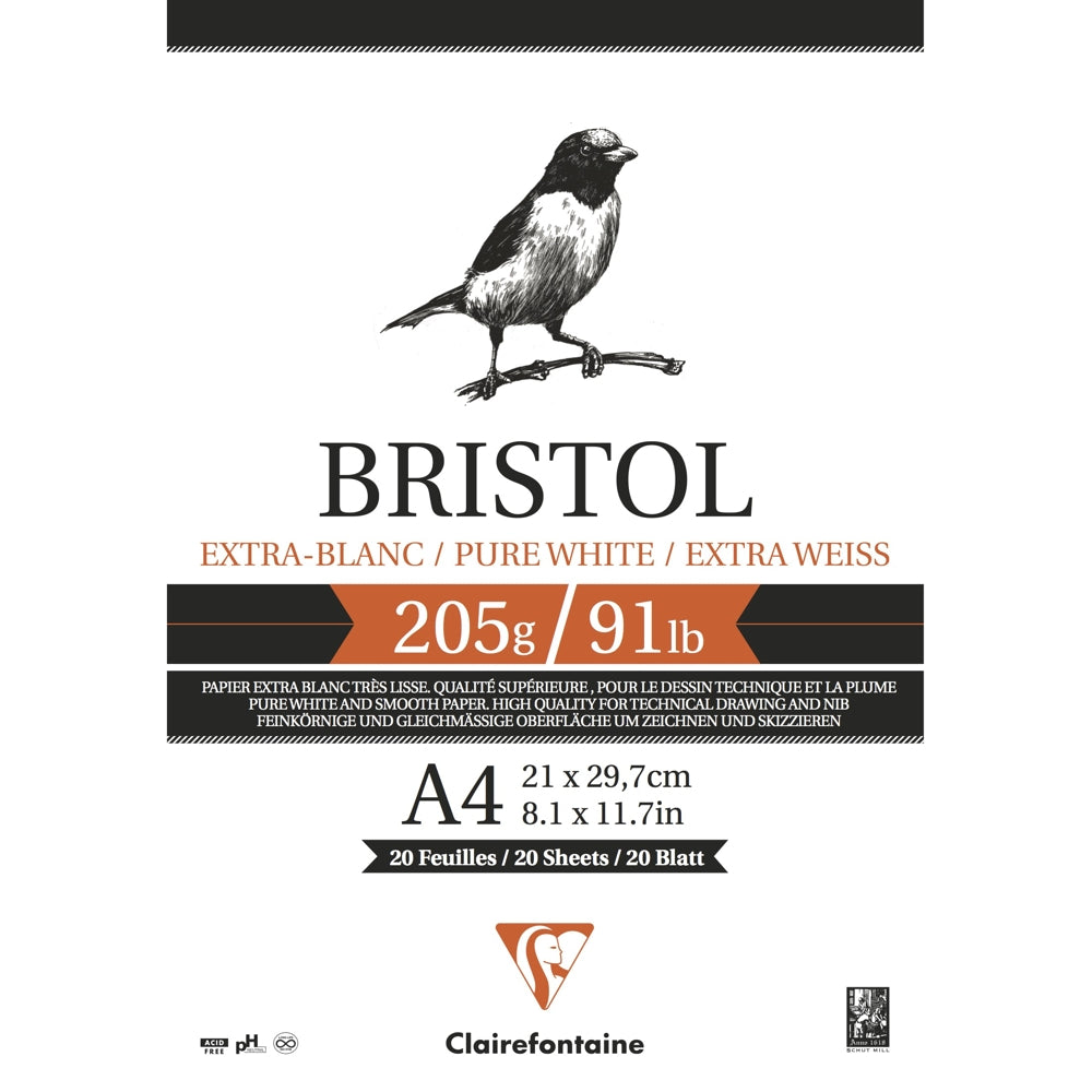 Bloco de Papel Desenho Bristol A4 205g/m² Clairefontaine