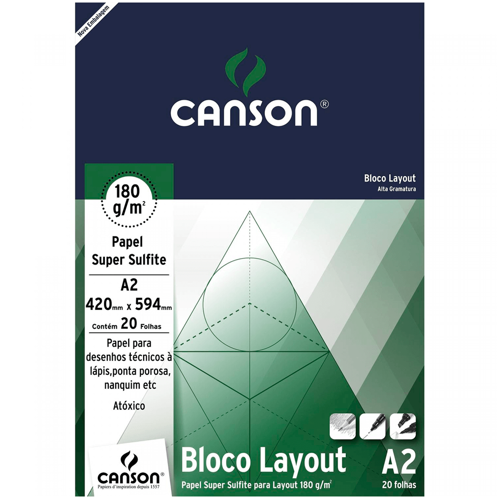 Bloco de Papel Layout Canson 180g/m² A2