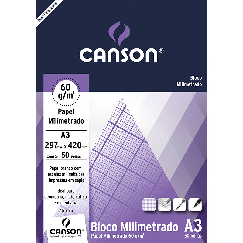 Bloco de Papel Milimetrado A3 Canson 60g/m²