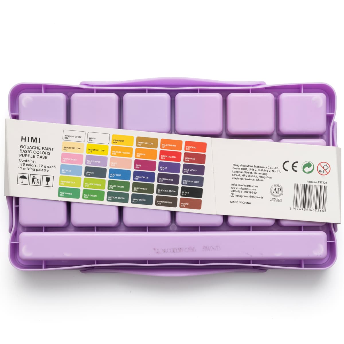 Tinta Guache Profissional Himi 36 Cores Estojo Roxo