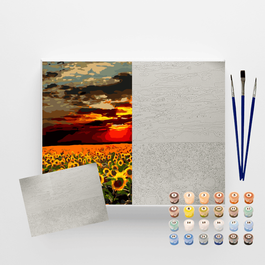 Conjunto Pintura Numerada Arte Terapia 40X50cm Girassóis