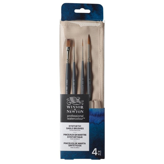 Kit Pincéis Winsor & Newton Profissional Sintéticos C/4 E Porta Pincel