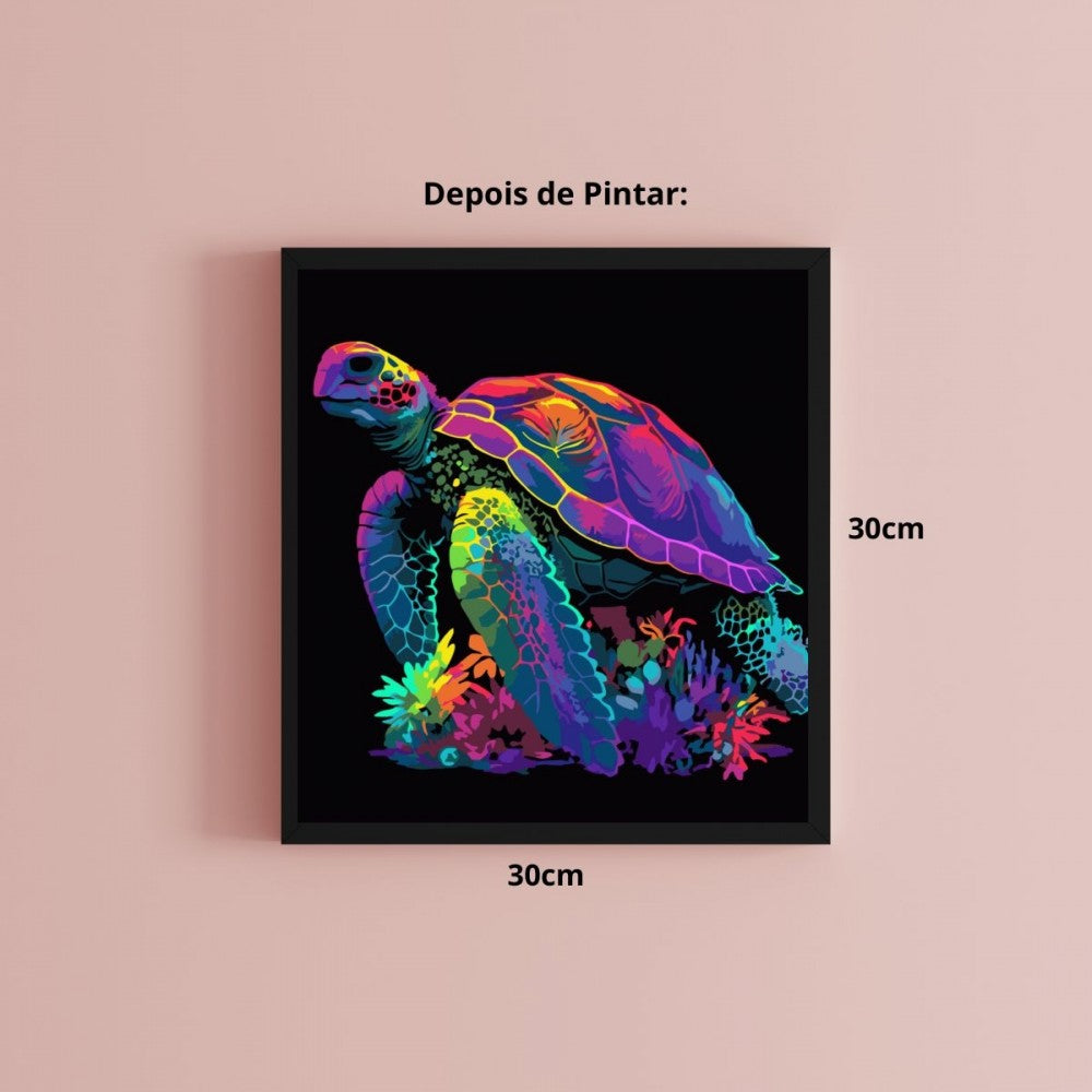 Conjunto Pintura Numerada Arte Terapia 30X30cm Tartaruga Mágica