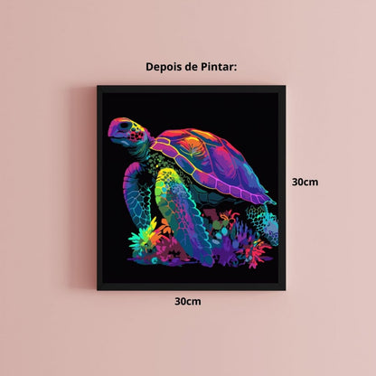 Conjunto Pintura Numerada Arte Terapia 30X30cm Tartaruga Mágica