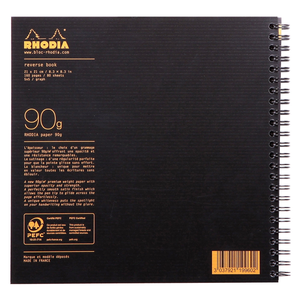 Caderno Quadriculado Reverse Rhodia 21X21cm Capa Preta