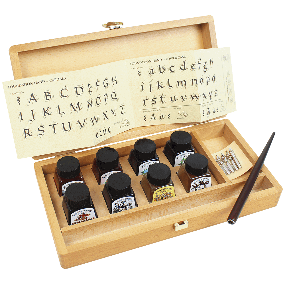 Conjunto de Caligrafia Winsor & Newton Caixa Madeira