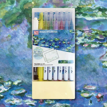 Caneta Aquarelável + Caneta Zig Real Brush Kuretake Coleção Arte Claude Monet