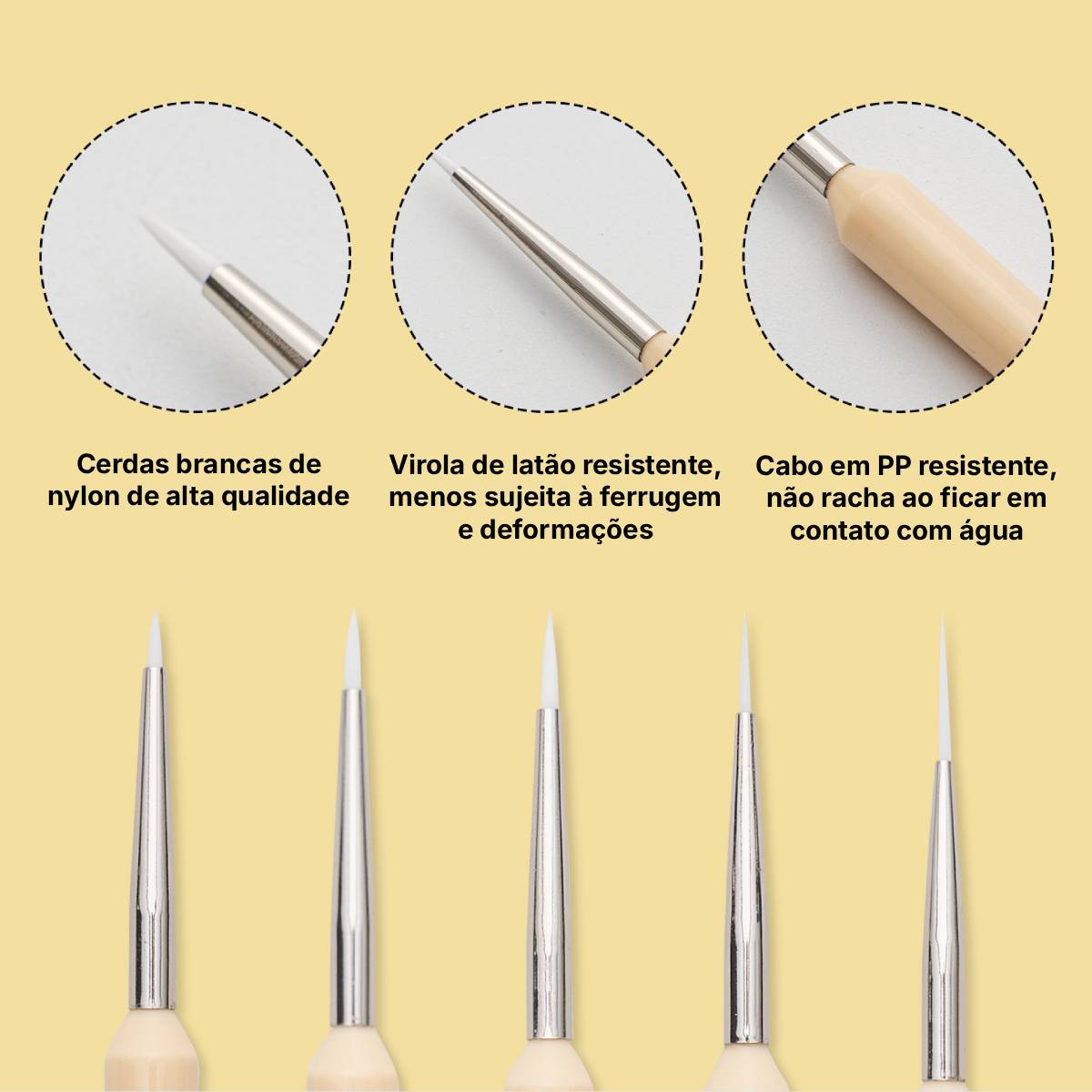 Kit De Pincéis Bege Himi Para Guache 5 Unidades