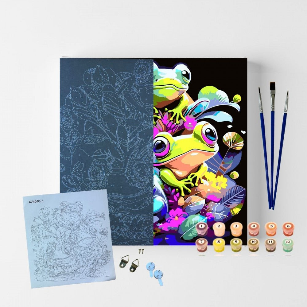 Conjunto Pintura Numerada Arte Terapia 30X30cm Frogs