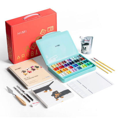 Conjunto Completo para Pintura Guache Himi C/ 48 Cores + 12 Acessórios