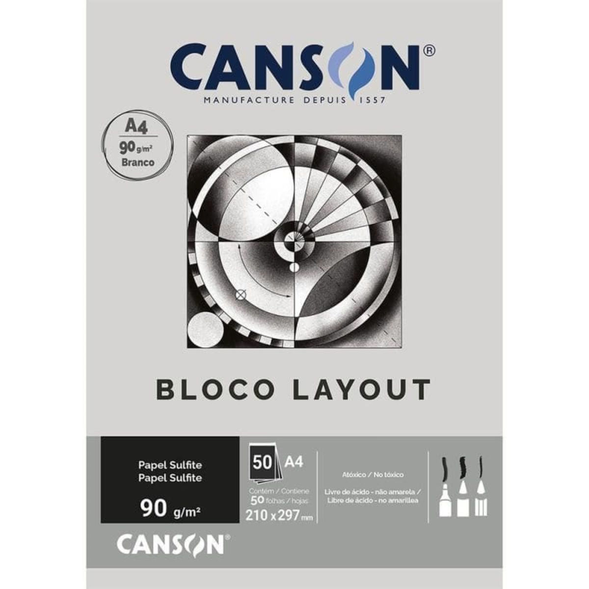 Bloco de Papel Layout Canson 90g/m² A4 50 Folhas