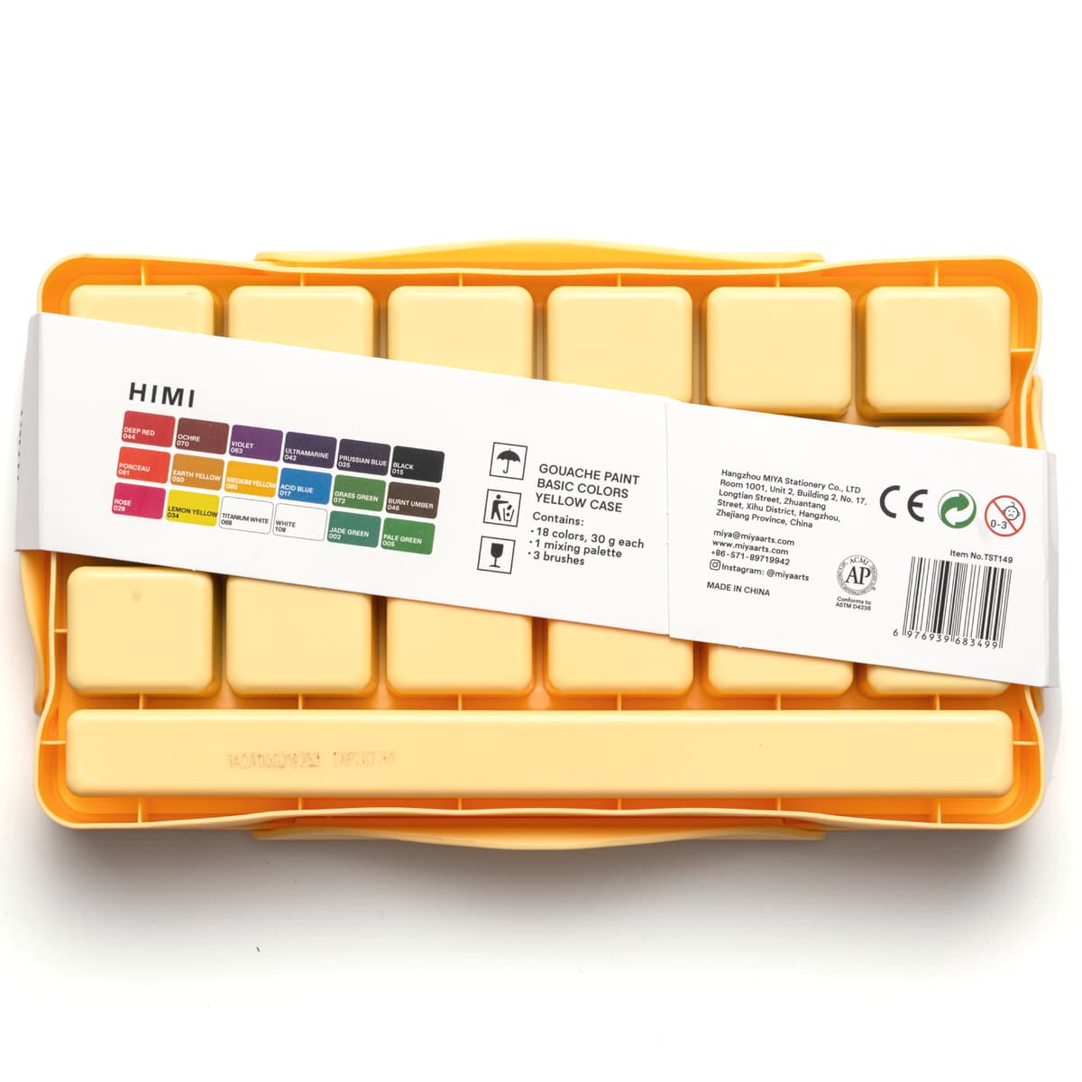 Tinta Guache Profissional Himi 18 Cores Estojo Amarelo