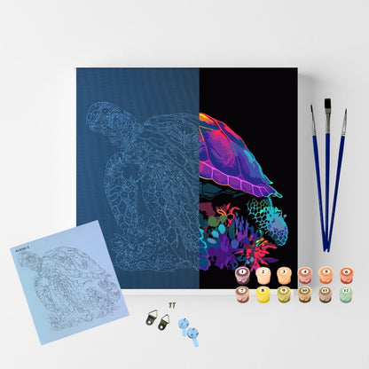 Conjunto Pintura Numerada Arte Terapia 30X30cm Tartaruga Mágica
