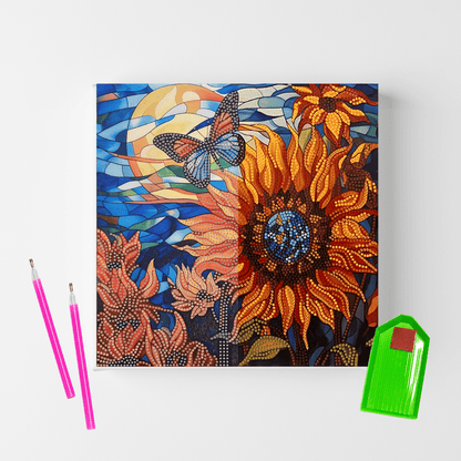 Conjunto Pintura Diamante Sinoart 30X30cm  Girassol e Borboleta
