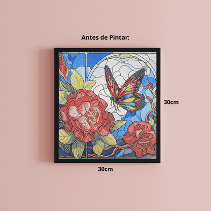 Conjunto Pintura Diamante Sinoart 30X30cm  Borboleta no Jardim